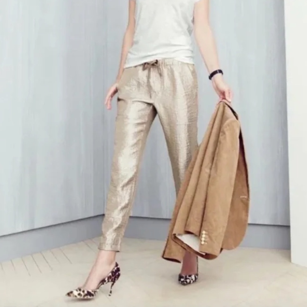 J.Crew Washed Lame Pull On Drawstring Metallic Pants 6T